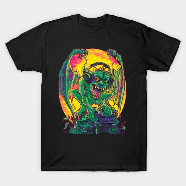 Gargoyle with Music Headphones T-Shirt by Mudge